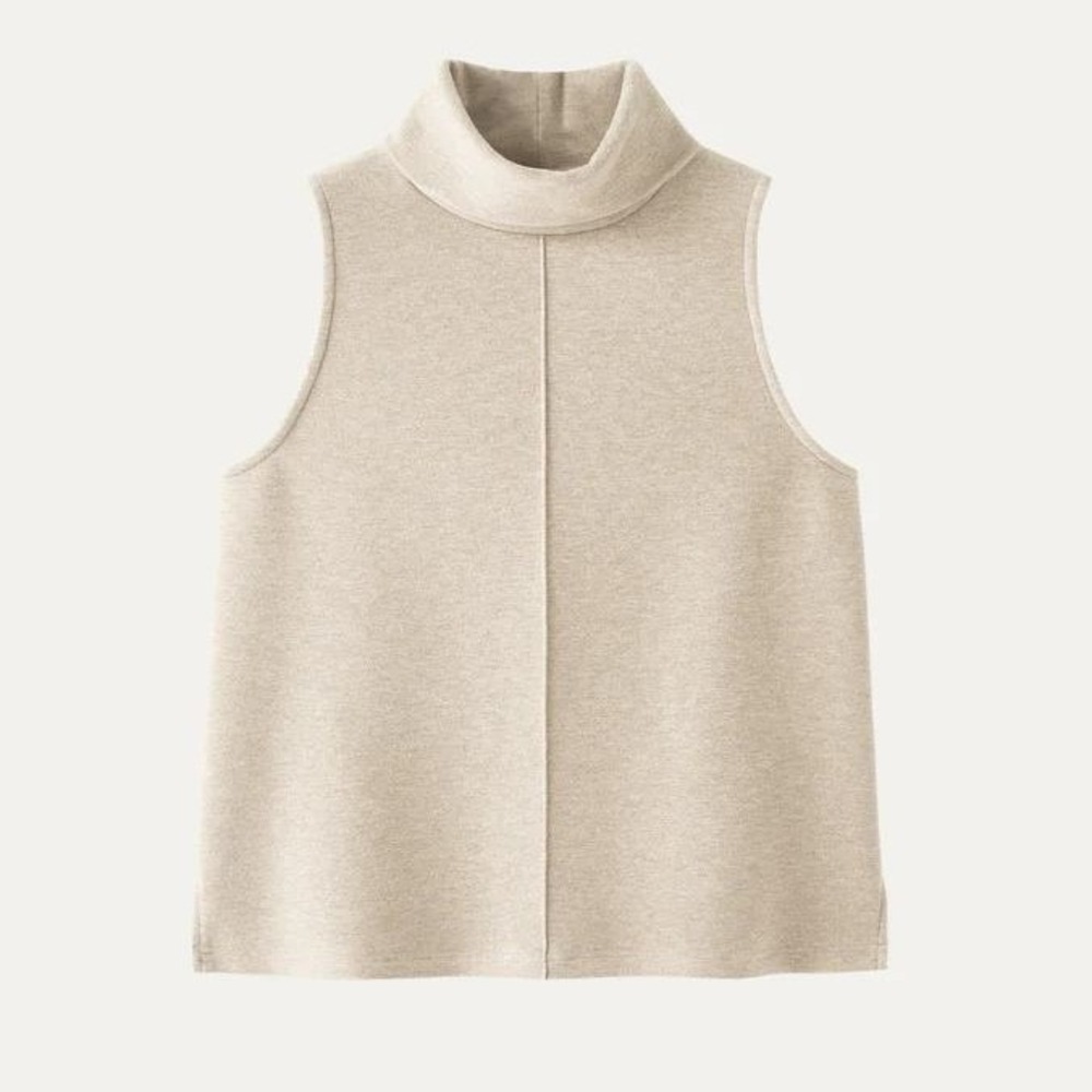 OGL FuzzLuxe Turtleneck Sleeveless Split Hem Top Women's S Heather Beige Neutral